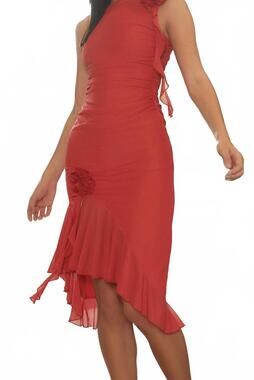NEW MAINSTRIP rosette ruffle midi dress in red